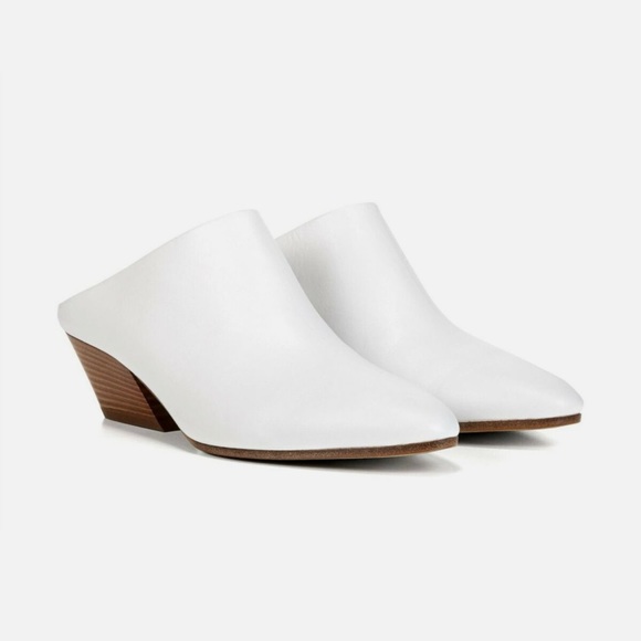 Vince Vigo Leather Pointed Toe Mules in Optic White - Picture 1 of 7